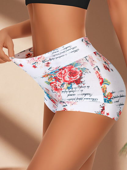 4pcs Comfy Floral Print Triangle Panties- Soft, Breathable, Stretchy, And Intimates for Women- Lingerie And Underwear Essentials for Everyday Comfort Elegant Design