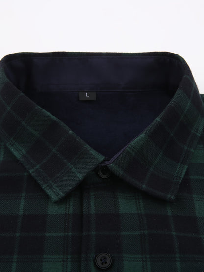 Men's Winter Flannel Plaid Shirt - Thick Warm Fleece-Lined Long Sleeve with Dual Chest Pockets, Casual Button-Up Collar for Cold Weather, Wrinkle-Resistant Soft Plaid Pattern in Navy/Red, Winter Clothes for Men, Mens Winter Clothes