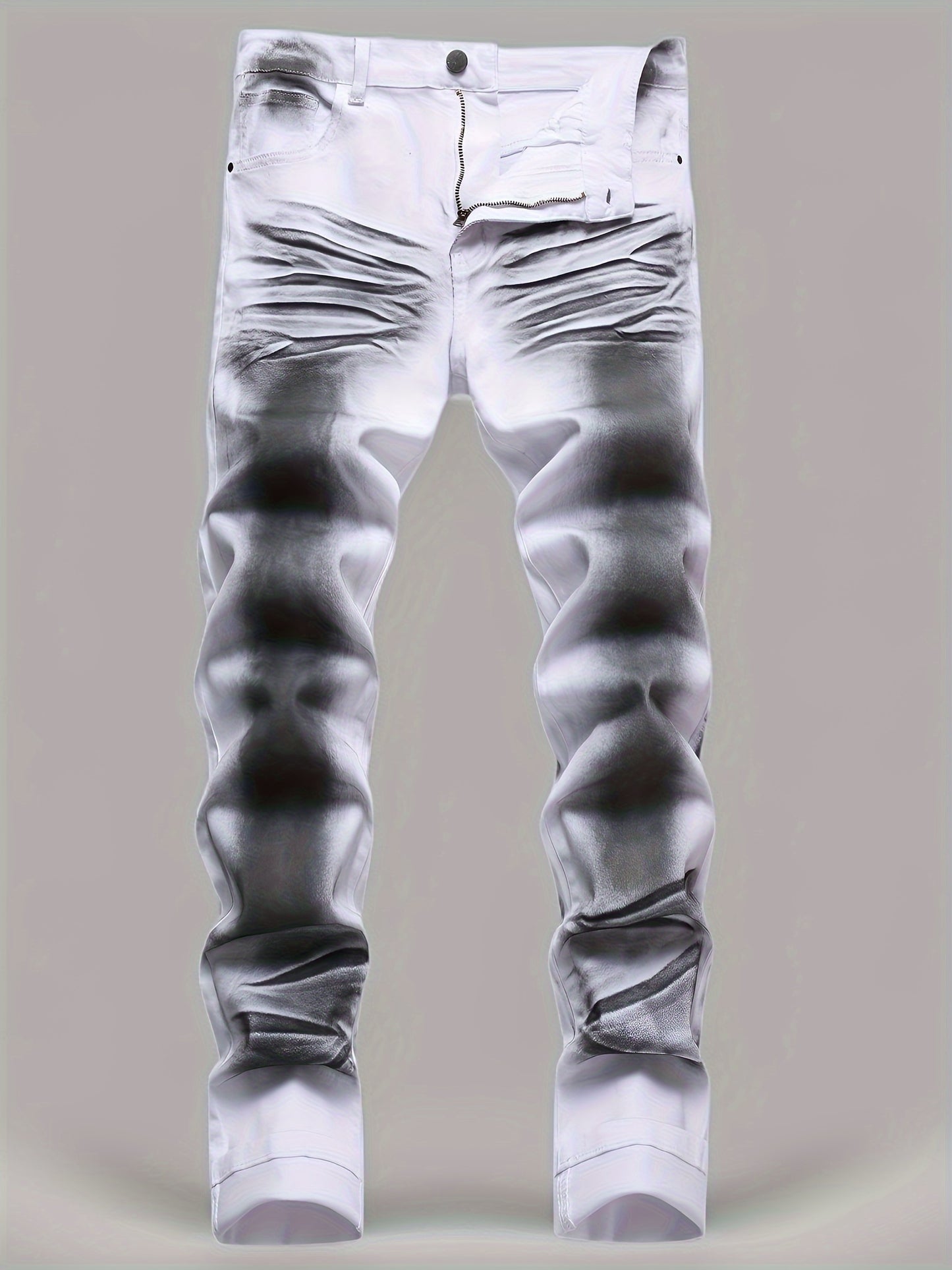 Men'S Print Jeans Stretch Casual Slim Long Casual Pants | Mid Waist, Regular Fit, Zipper Fly, All-season, Washed Detail