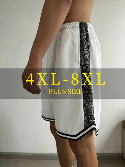 Men's Plus Size Summer Shorts | Striped And Side Coconut Pattern Embroidery, Fashionable And Versatile for Street, Sports, Casual Wear, PLUS SIZE
