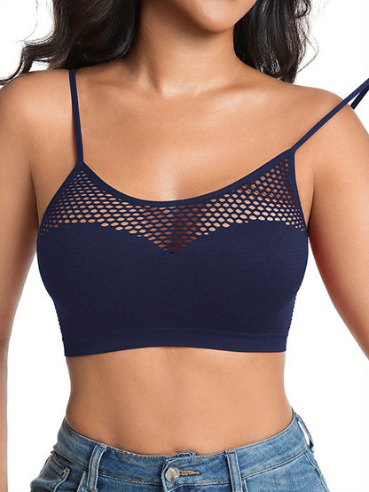 Set of 5 Colorful Women'S Casual Sports Bras, Designed Without Wires Or Padding for Daily Use, Showcasing an Alluring Fishnet Pattern That Accentuates The Bust, a Lovely Back, And Adjustable Straps