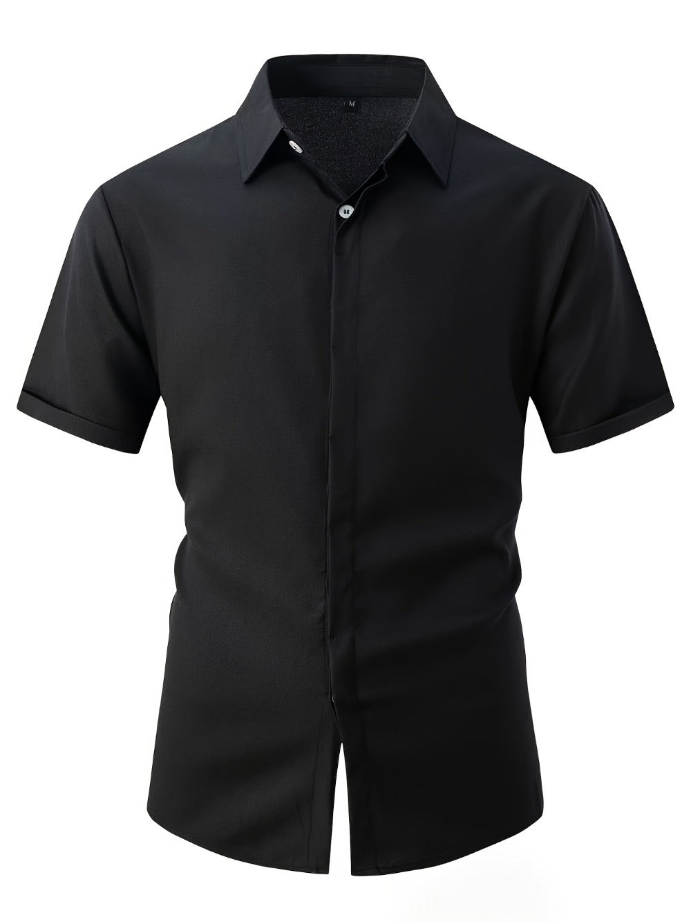 Men's Solid Color Shirt - Collared Short Sleeve 001061