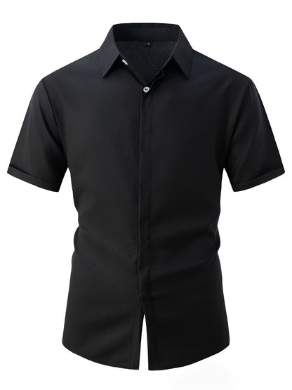 Men's Solid Color Shirt - Collared Short Sleeve 001061