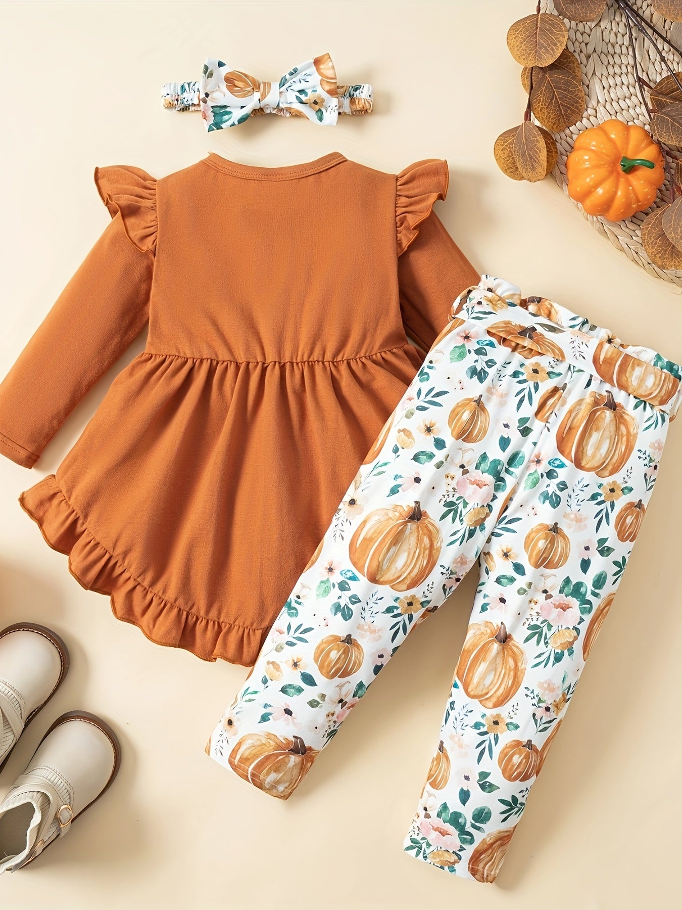 Toddler Baby Girl Halloween Outfits Long Sleeve Pumpkin Print Shirt Pants Baby Girl Thanksgiving Fall Clothes, Perfect for Outdoor