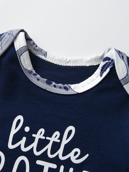 Kukitty Baby Boy Clothing Set with Long Sleeves, Featuring Little Brother Design, Dinosaur Print Pants, And Hat - 3pcs Outfit for Infants, for Outdoor