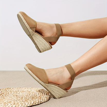 Stylish And Comfy Espadrilles with Elastic Ankle Straps, Perfect For. These Breathable Wedge Sandals Are Ideal for Outdoor Walks And Can Be Easily Put on And Taken Off, Making Them Suitable for Various Occasions., Women Shoes