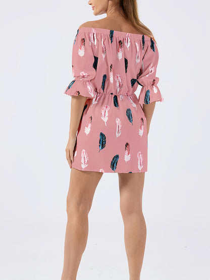 Elegant Off-Shoulder Ruffle Blouse with Vibrant Print, Women'S Chic Long Sleeveless Shirt, Perfect for Spring/Summer Casual Or Formal Occasions, Ladies Blouse