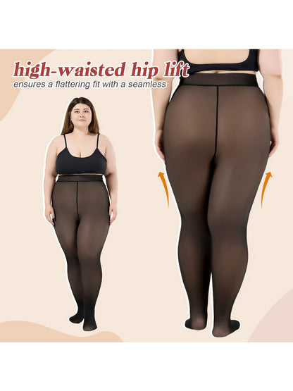 1pc Women's Winter Plus Size Warm Pantyhose - Autumn And Winter Fleece-lined Leggings, Soft Stretch, High-waisted Design, Translucent Slim-fit Tights - For Women - Suitable for Fall & Winter - Perfect Gift for Fashionable Ladies