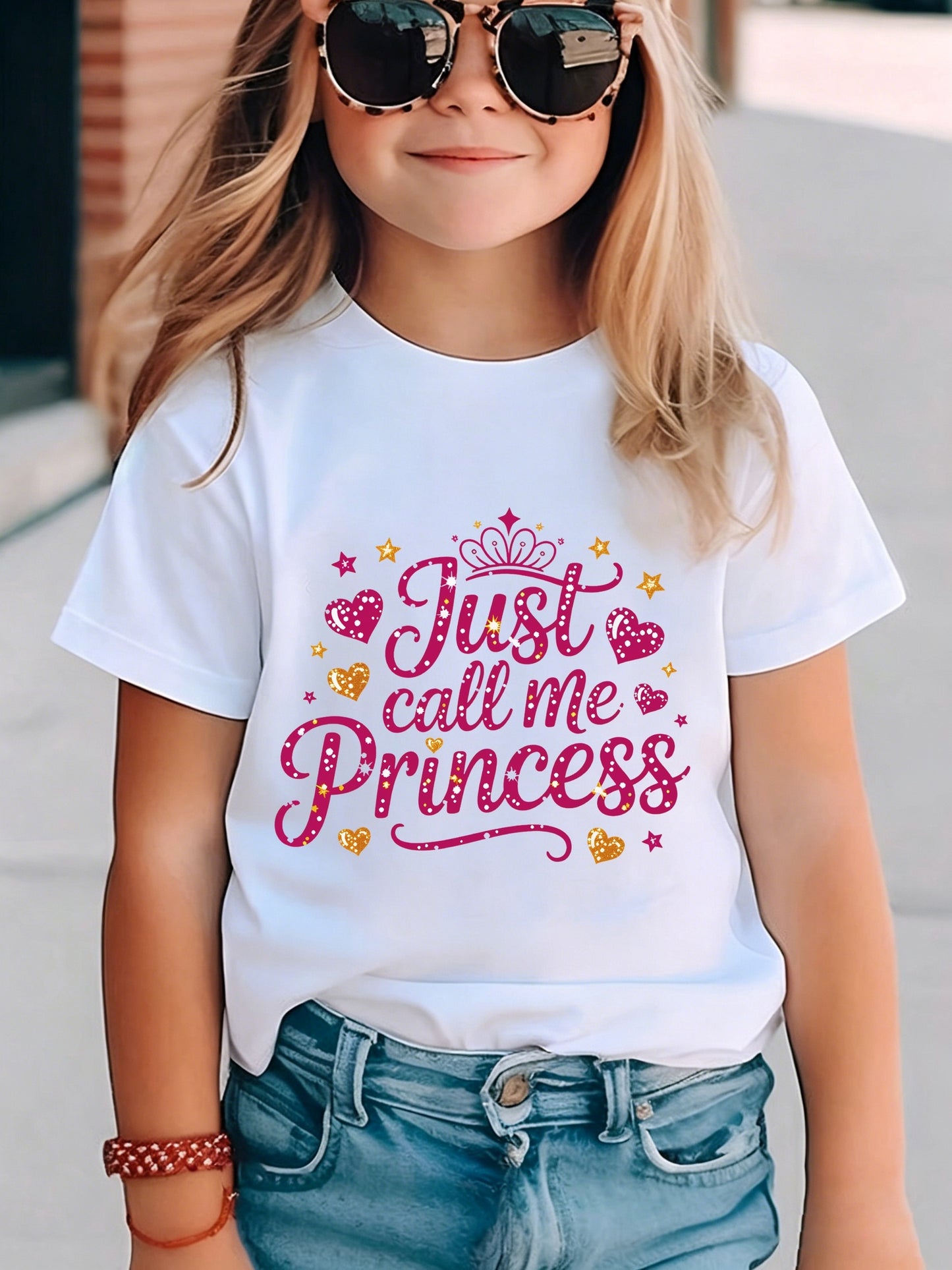 This Is a Single Piece of Girls' Clothing, a Trendy Short-Sleeved T-Shirt with a Round Neck It Showcases a Fun Print That Says 'Just Call Me Princess', Making It an Essential Summer Shirt for Ki.comfortable for Casual Attire - Machine Washable Gift