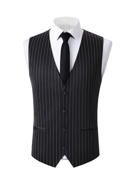 [New Men's 3pcs Suits] 3pcs New Men's Suits - Vertical Striped Suit Jackets, Vests, Pants - Two-button, Suitable for Weddings, Business Banquets, Parties, Daily Wear Valentines Gifts for Men