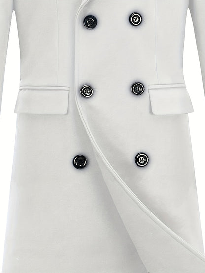 Men's Notch Lapel Long Trench Coat - Casual Insulated Winter Peacoat Classic Double Breasted Overcoat Solid Winter Coat -  Wool Blend - For Men - Suitable for Winter - Perfect Gift for Men