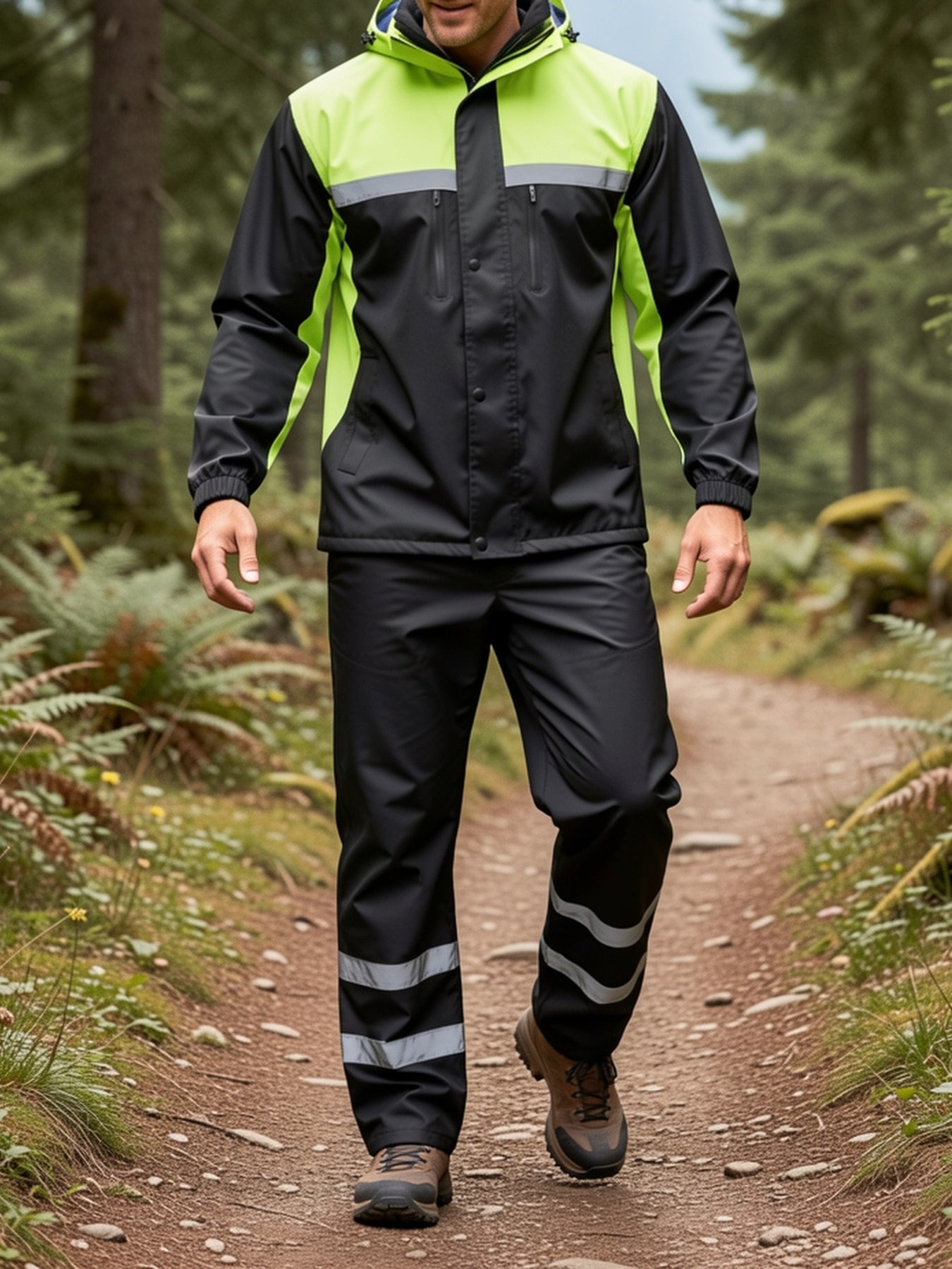 Men's Rain Suit High Visibility Reflective Work Rain Jacket Pants For All Sport Farm Fishing Motorcycle