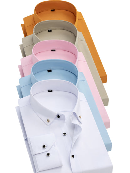 5pcs Men'S Long Sleeve Dress Shirts with Rhinestone Button Closure - Solid Color (, Red, Green) | Wrinkle-Resistant & Breathable Fabric, | All-Season Business Casual & Formal Wear | Machine Washable, Dress Shirts for Men