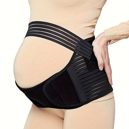 3-in-1 Maternity Support Belt - Postpartum Belly Wrap & Pelvis Brace for Pregnancy, Lightweight Adjustable Hook-and-Loop Back Black Striped Design for Abdominal & Lower Back Support