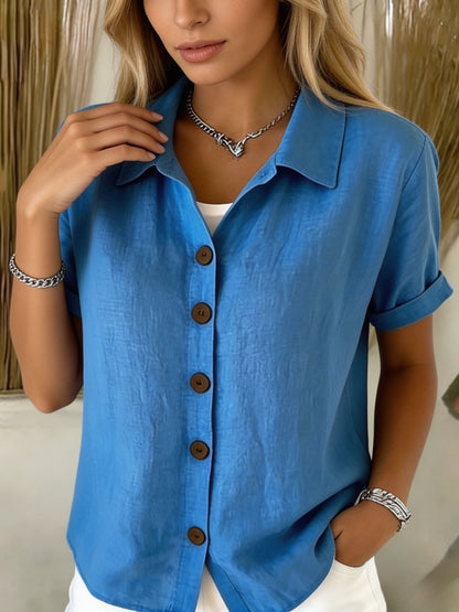 [Casual Loose Fit Blouse] Women's Collared Short Sleeve Button Shirt Casual Loose Fit Fashion Blouse for Ladies Spring Summer Daily Wear Office Work Vacation Beach Streetwear Weekend Holiday Travel Outfit Trendy Female Casual Attire Casual Tops