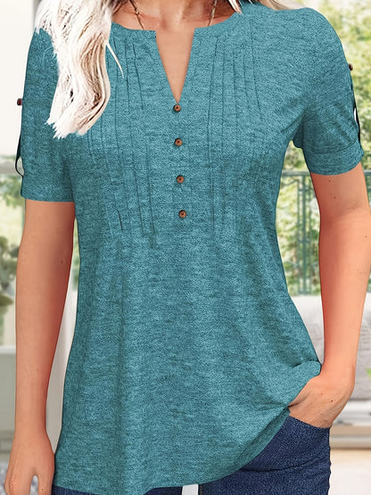 Women's Green Viscose V-Neck Pleated T-Shirt - product view 7