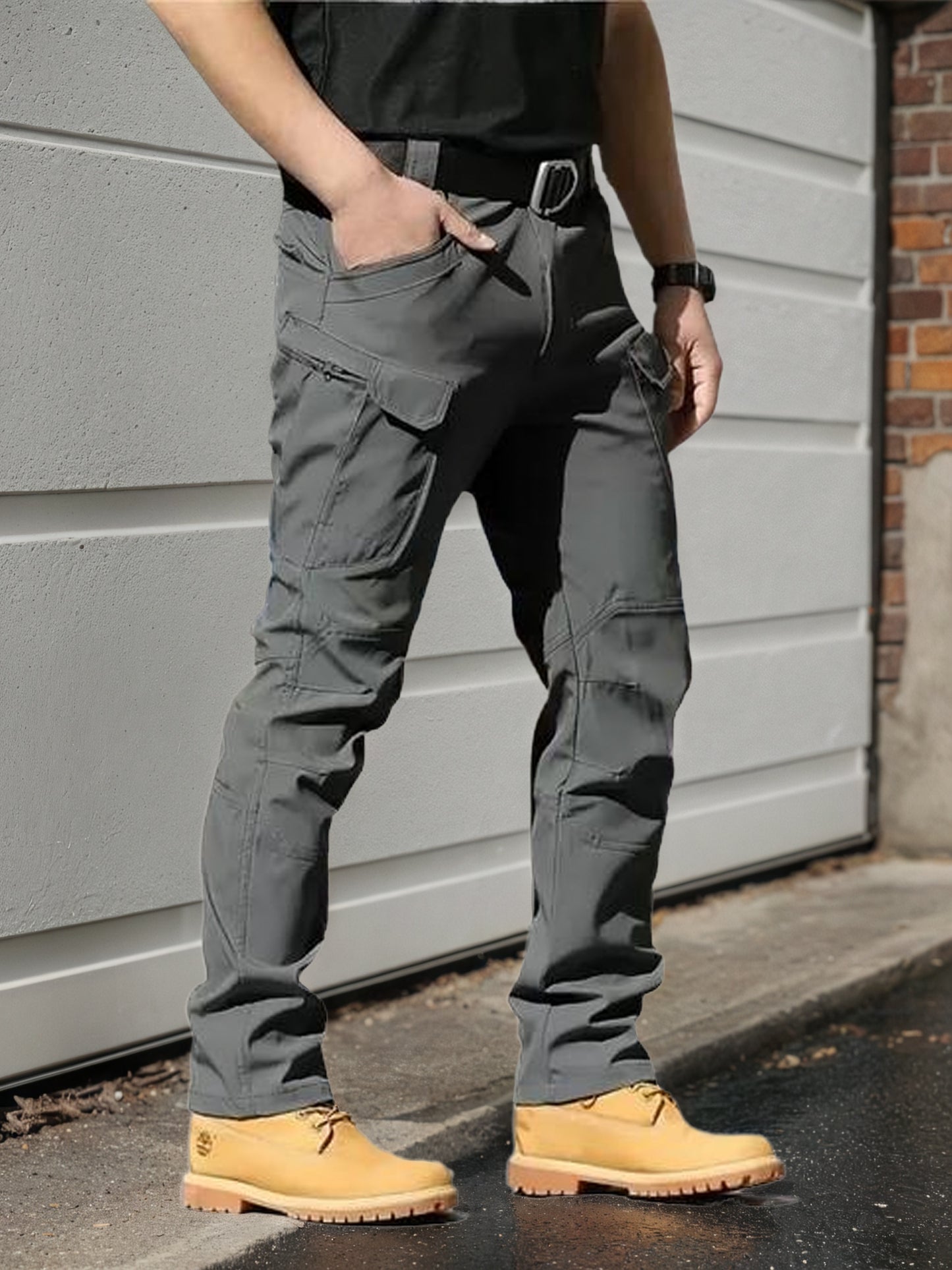 2pcs, Men's Lightweight Tear-resistant Work Hiking Pants with 9 Pockets | Elastic Waist, Non-Elastic Fabric, Solid Color, Ideal for Outdoor Activities Such as Mountaineering, Rock Climbing, Camping, Fishing, Hunting