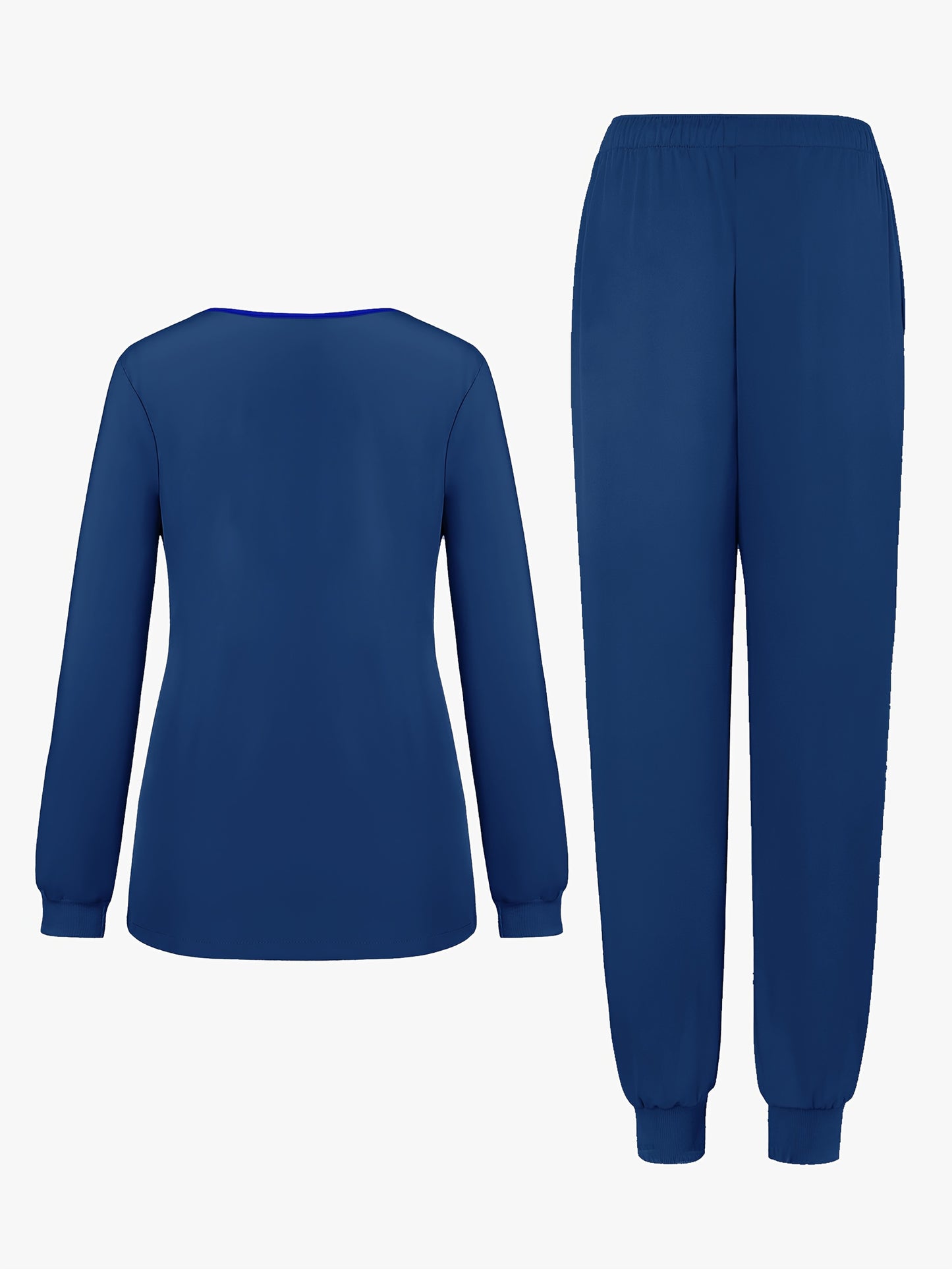 2pcs Women's V-Neck Matte Suit with Long Sleeve Stretch S Uniform Work Clothes Washable Pockets Breathable Elastic Top And Waist Cord Pocket Pants Set