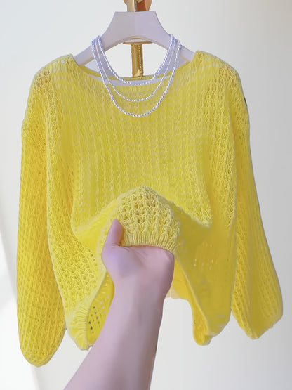 2026 Women'S Hollow Out Sweater Cardigan Long Sleeve Open Front Crochet Cover Up Lightweight Casual Layering Outerwear Soft Top For Spring Fall Winter Resort Wear