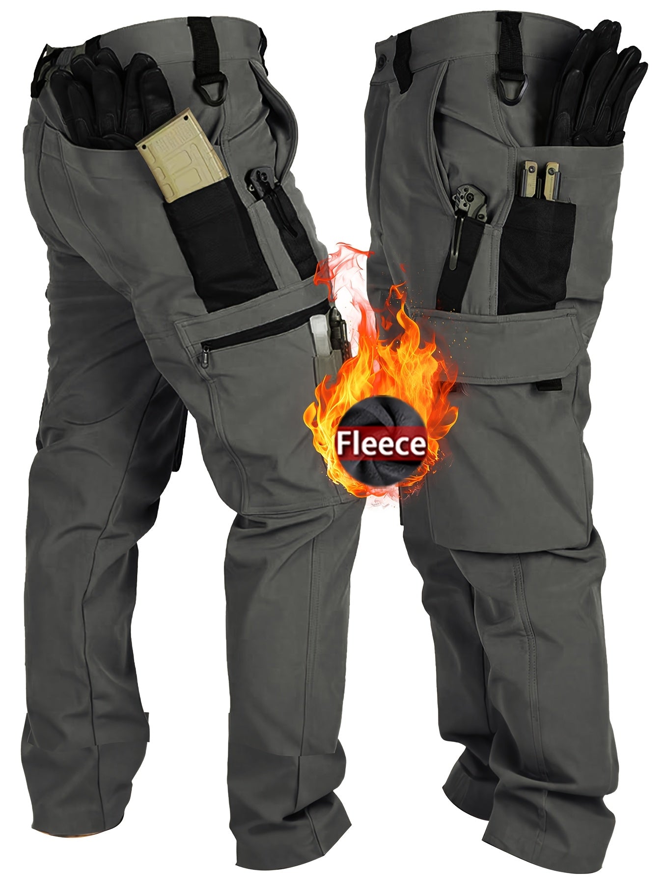 Men's Heavy-Duty Tactical Winter Pants - Thickened Insulated Work Pants with Multi-Pocket Design, MOLLE System Compatible for Hiking, Hunting, Construction - All-Season Outdoor Pants, Winter Work Pants for Men, Mens Winter Pants, Baggy Snow Pants