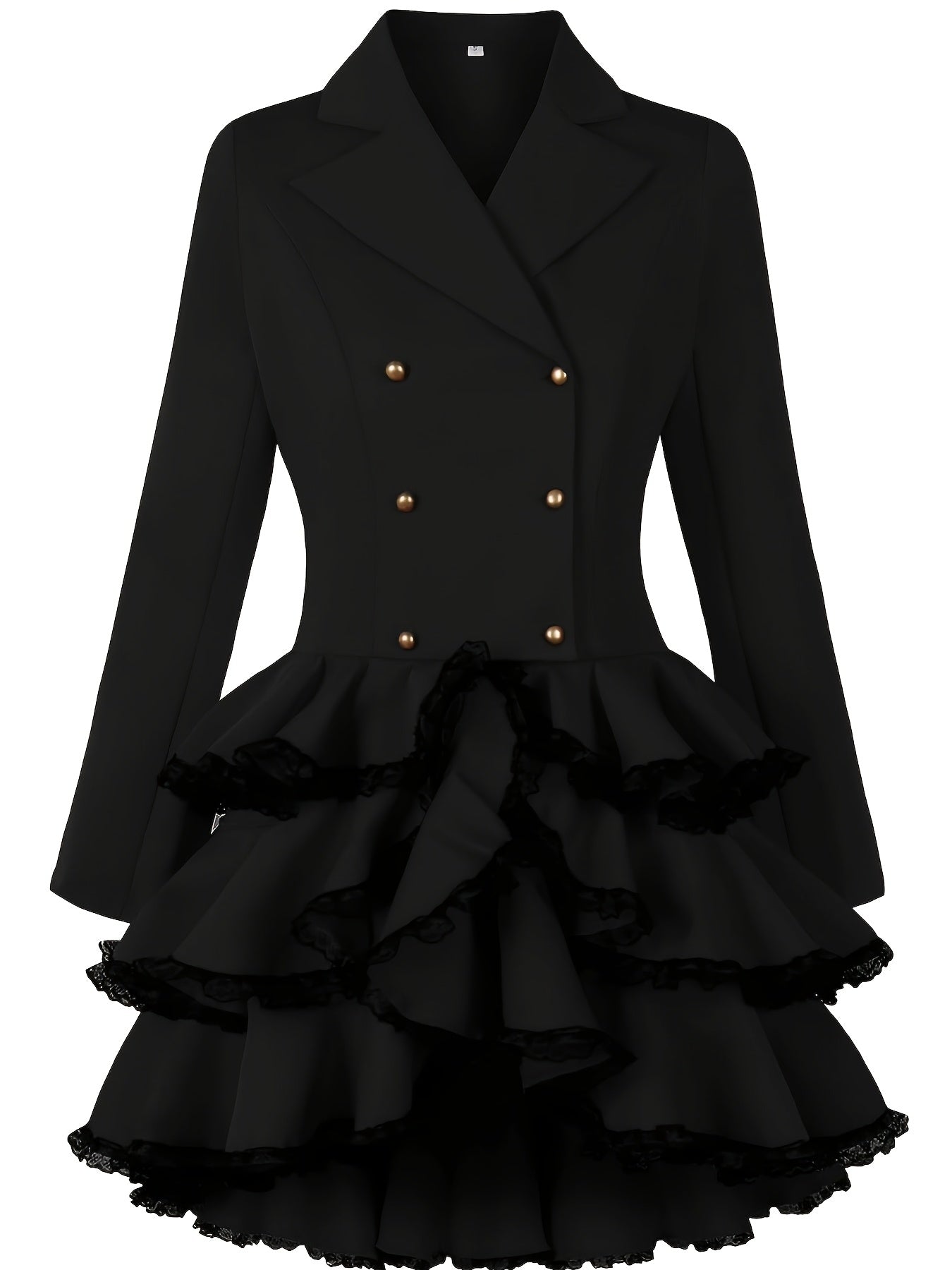 Women's Black Lace Ruffle Dress - product view 9