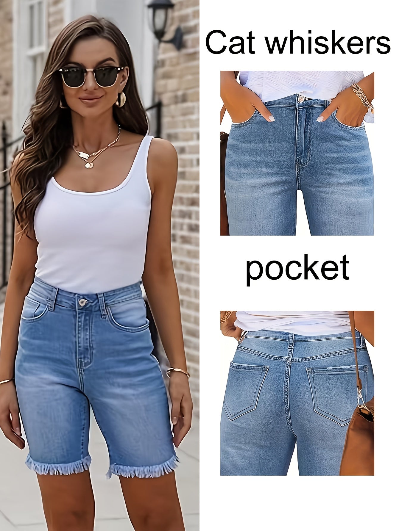 Bermuda Denim Version: Light Wash with a Timeless Frayed Look