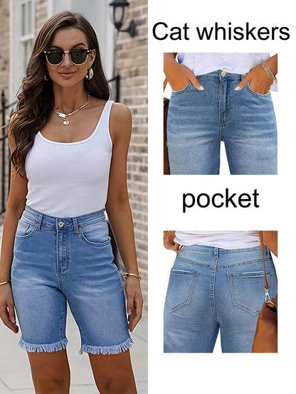 Bermuda Denim Version: Light Wash with a Timeless Frayed Look