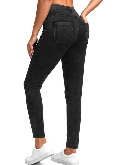 Women's Black Gray High-Waist Slim-Fit Leggings - product view 11