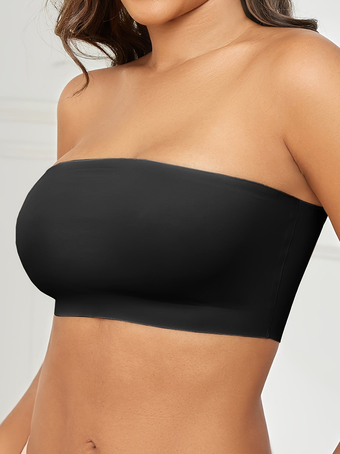 1pc ESSELEGANCE Seamless Wireless Bandeau Bra - Soft Nylon & Elastane Blend, No-Show Design, Beige/Nude, Comfortable Stretch Fit for Casual Attire