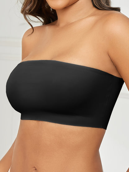 1pc ESSELEGANCE Seamless Wireless Bandeau Bra - Soft Nylon & Elastane Blend, No-Show Design, Beige/Nude, Comfortable Stretch Fit for Casual Attire