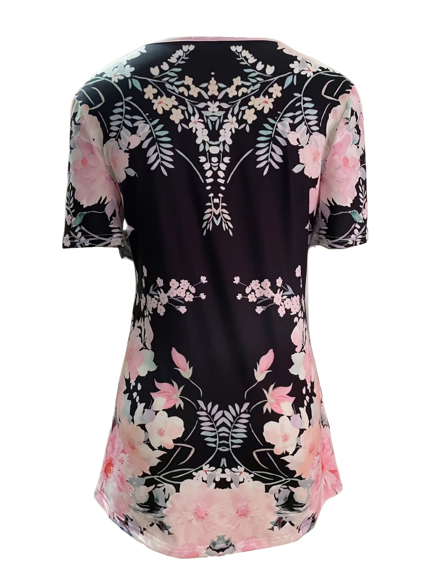 New Summer Short-sleeved Printed Fake 2pcs T-shirt V-neck Fashion Stud Top