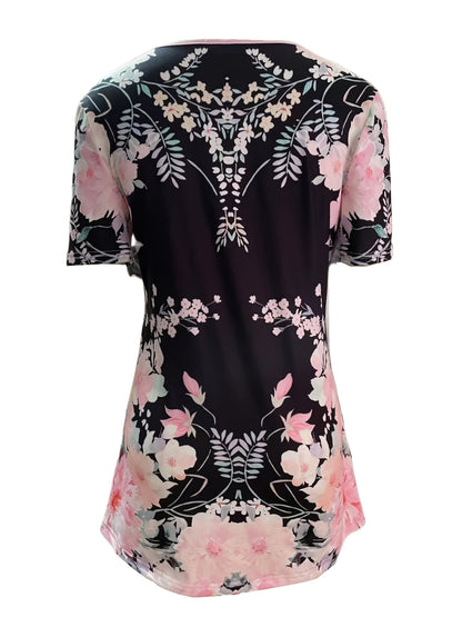 New Summer Short-sleeved Printed Fake 2pcs T-shirt V-neck Fashion Stud Top