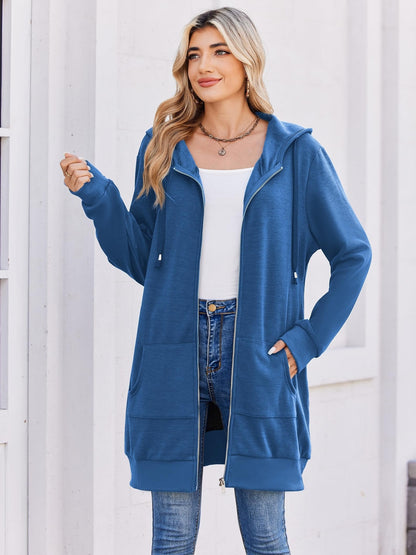 Women'S Zip Up Hoodies Long Sleeve Fall Tunic Hooded Sweatshirt Oversized Fleece Jacket with Pockets Fall Coats