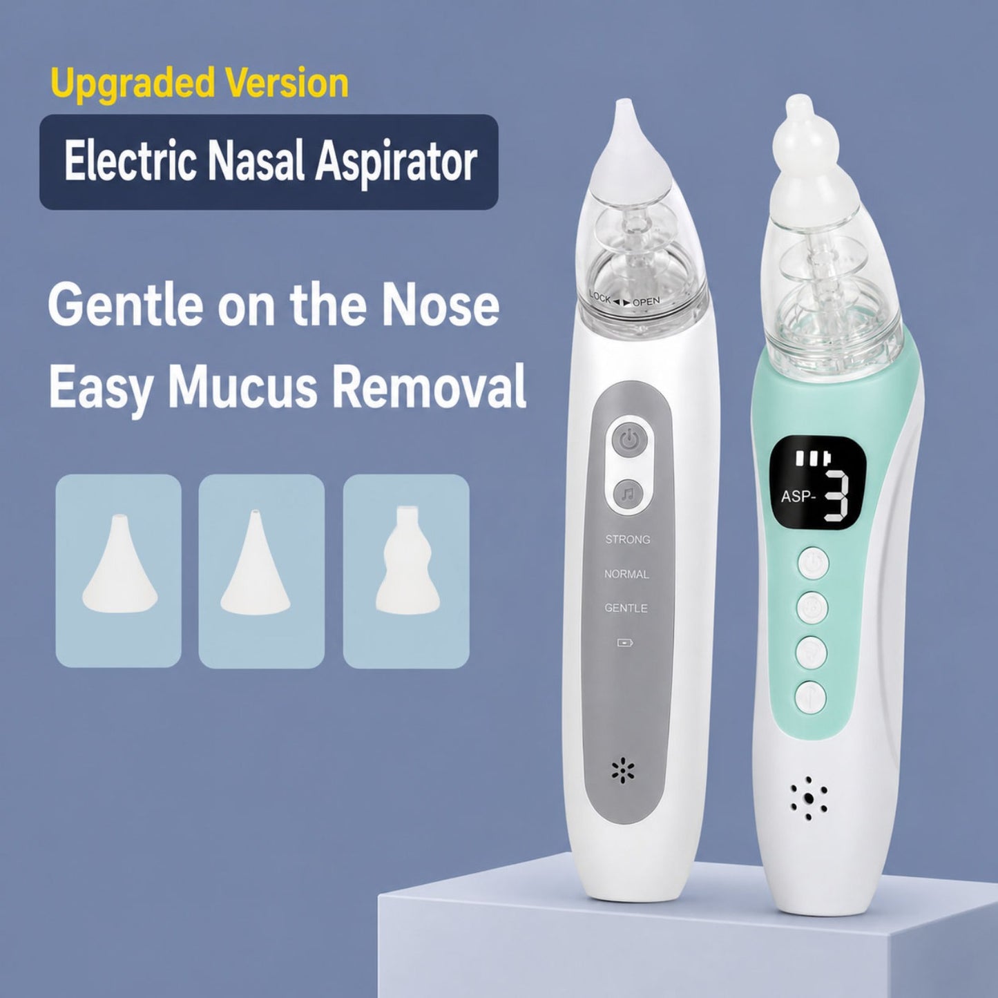 Portable Nasal Cleaning Device, USB Rechargeable Nasal Aspirator with Anti-Backflow & Built-In Music, 3-Level Adjustable Suction with 3 Tips, Ideal for Home, Travel & Holiday Gifts