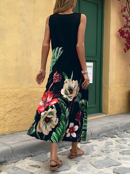 Women's New Digital Printing Holiday Leisure Elegant Business Commuter Evening Dresses Holiday Gift Pocket Suspender Dress