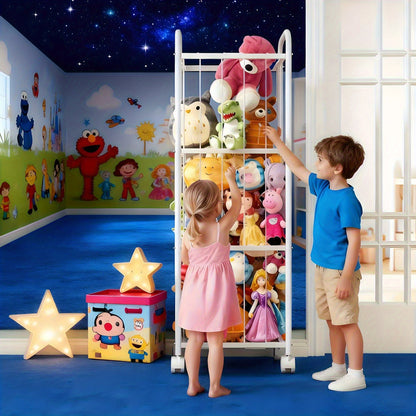 All Metal Stuffed Animal Storage, Never Fall Apart Stuffed Animal Zoo with Brake Wheels, Extra Large Stuffed Animal Holder - Sturdy Metal Plush Organizer Perfect for Nursery Play Room Kids Room, Storage