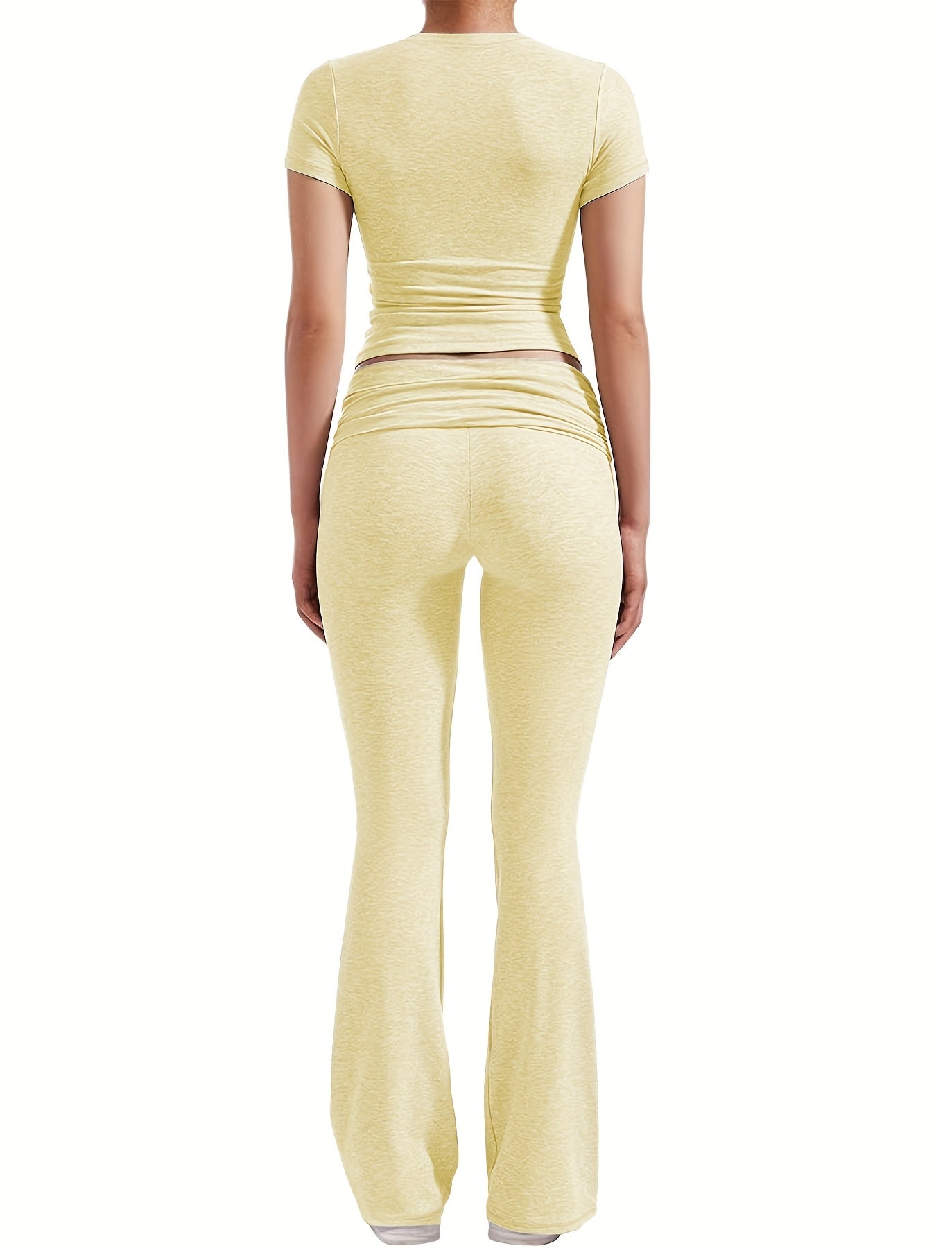 Leisure Women'S Two-Piece Round Neck T-Shirt And Low-Waisted Flared Pants Set Streetwear