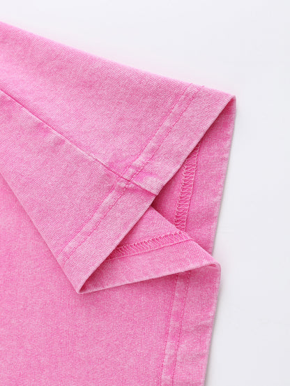Ladies' American Retro Pink T-shirt 230G Fabric Overstimulated Letter Print Large Casual Washed Short Sleeved Shirt