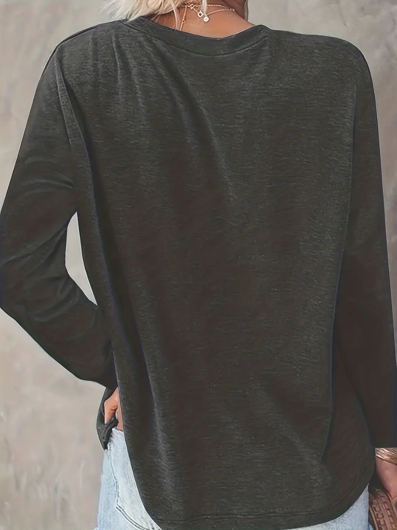 Cross-Border European and American Women'S Fashion Round Neck Pocket Long Sleeve Casual Loose Top Base T-Shirt