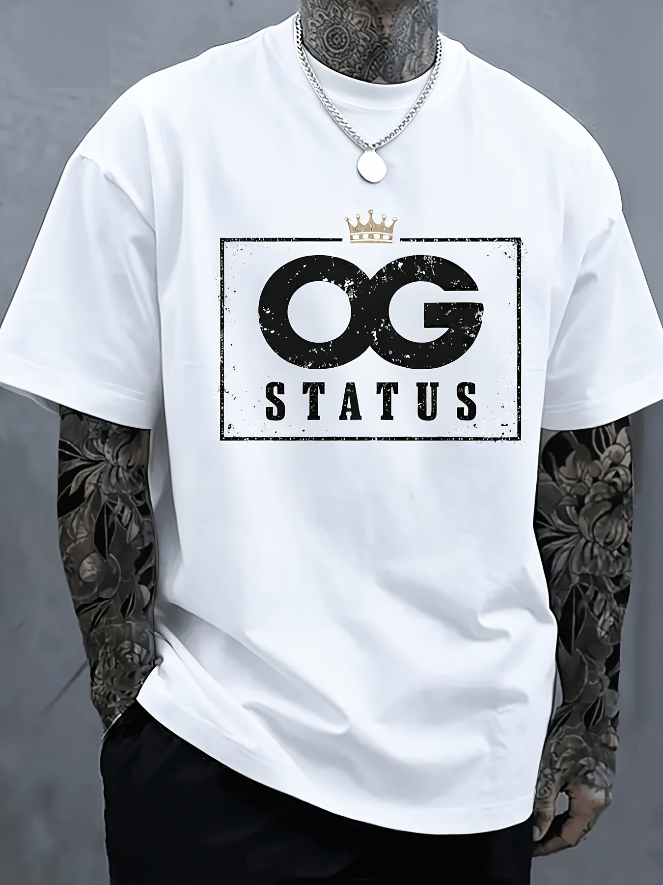 OG STATUS Men'S Short Sleeve T-Shirt With Indigenous Identity Print, Creative Graphic, Crew Neck, Summer Outdoor Casual Streetwear Top, Plus Size