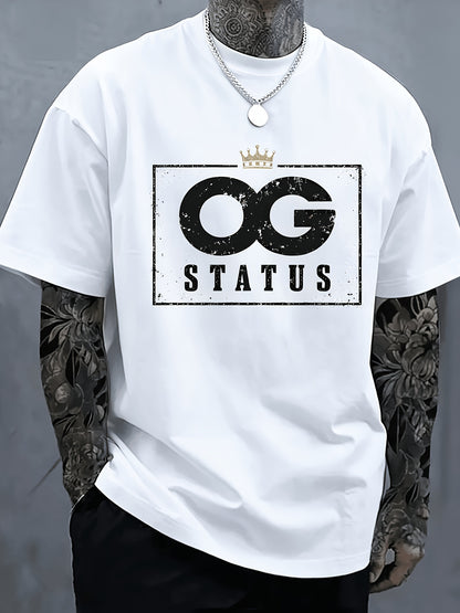OG STATUS Men'S Short Sleeve T-Shirt With Indigenous Identity Print, Creative Graphic, Crew Neck, Summer Outdoor Casual Streetwear Top, Plus Size