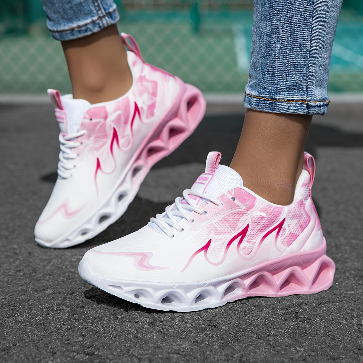 Women's Fashion Casual Sneakers - Breathable Mesh Fabric Running Shoes, Lightweight Lace-Up Low Top with Round Toe, All-Season Comfort, Fabric Inner & Insole, MD Sole, Women Shoes