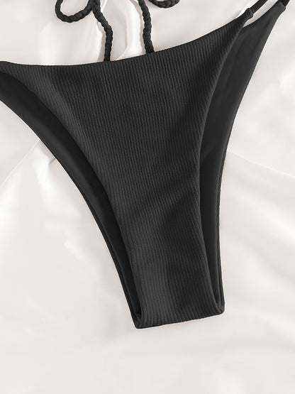 Sexy 2pcs Solid Color Bikini Set - Women'S Swimwear & Clothing - High Cut, Spaghetti Straps, Comfortable, Summer Must-Have, Beach Essentials