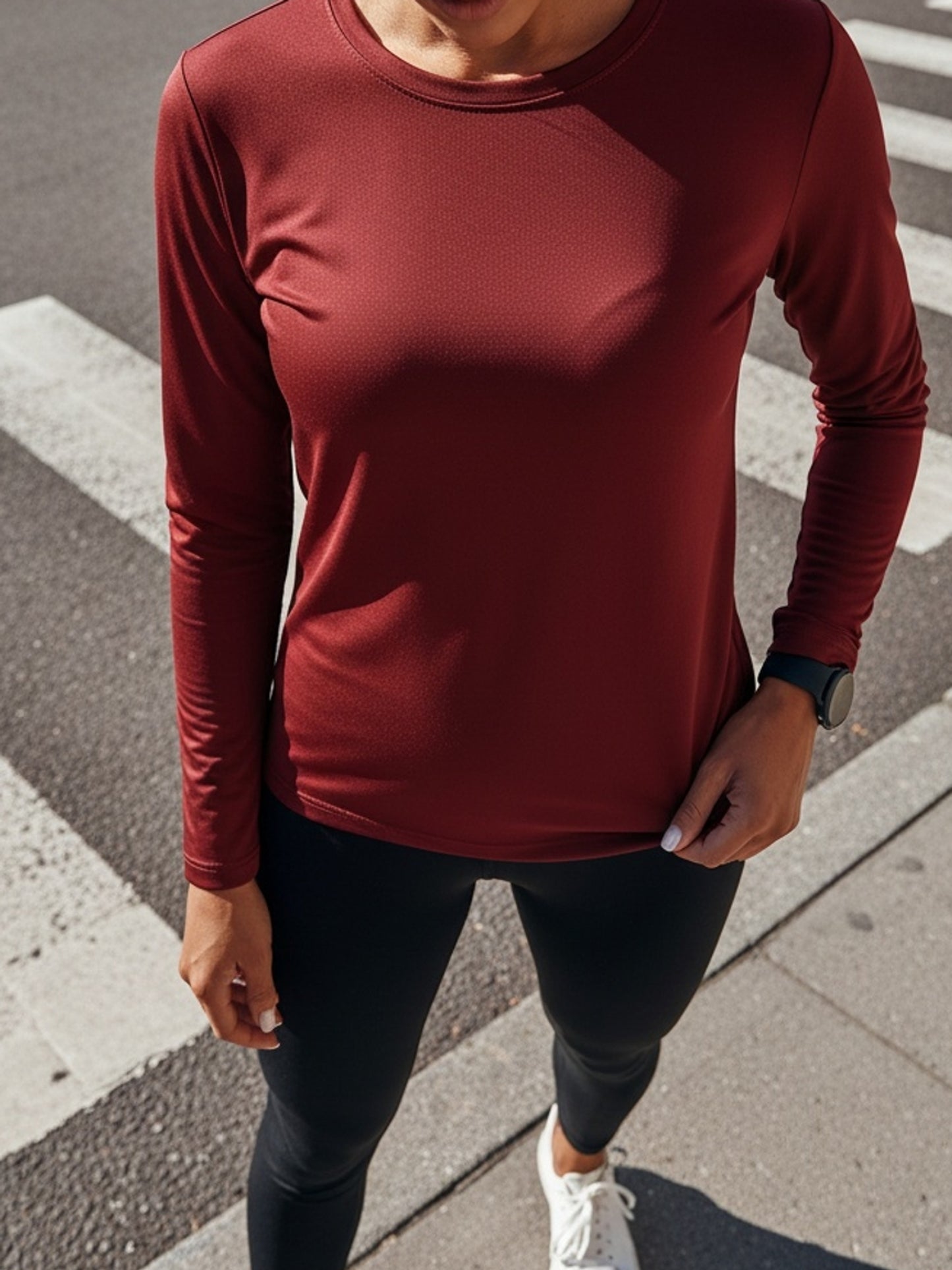 5pcs TELALEO Women'S Long Sleeved Round Neck T-shirt | Casual Solid Color Top, Fine Bead Fabric, Suitable for and Outdoor