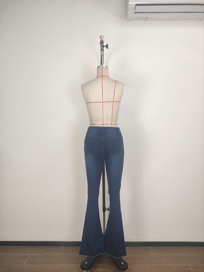 High-Waisted Bootcut Jeans for Women - Classic Blue Stretchy Jeans with a Sexy Distressed Design