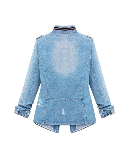[Denim Jacket Women] Denim Jacket for Women with a Short Round Neck And Three-Quarter Sleeves, Perfect for Casual Daily Outfits, Shopping, And Spring to Autumn Wear, Available in Sizes S to XXL