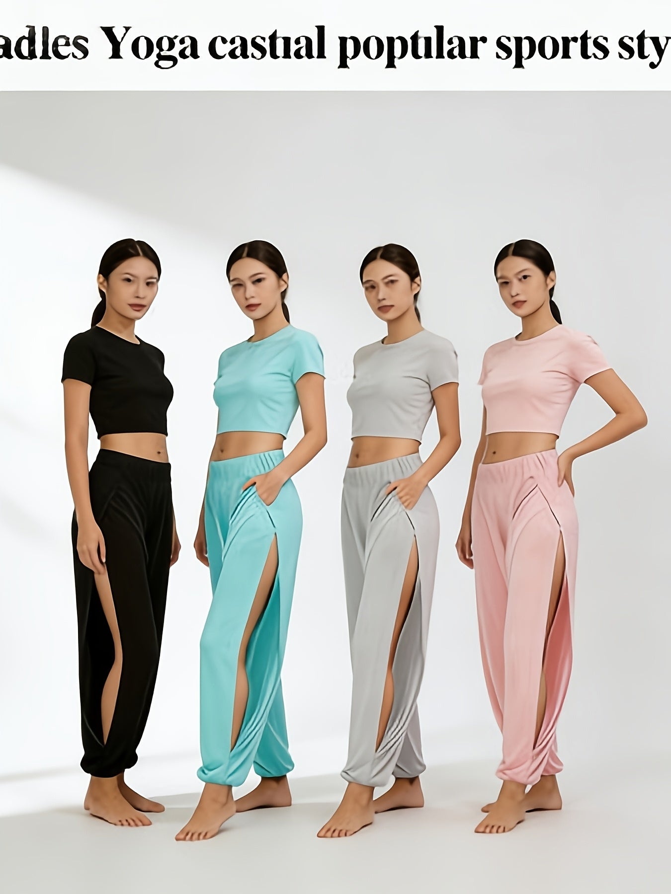 4pcs Women'S Autumn Clothing, Women'S Halloween Costumes, High-Waisted Harem Pants with Thigh Slits - Black Loose Casual Lantern Pants, Breathable, Suitable for Spring/Summer/Autumn, Casual Pants