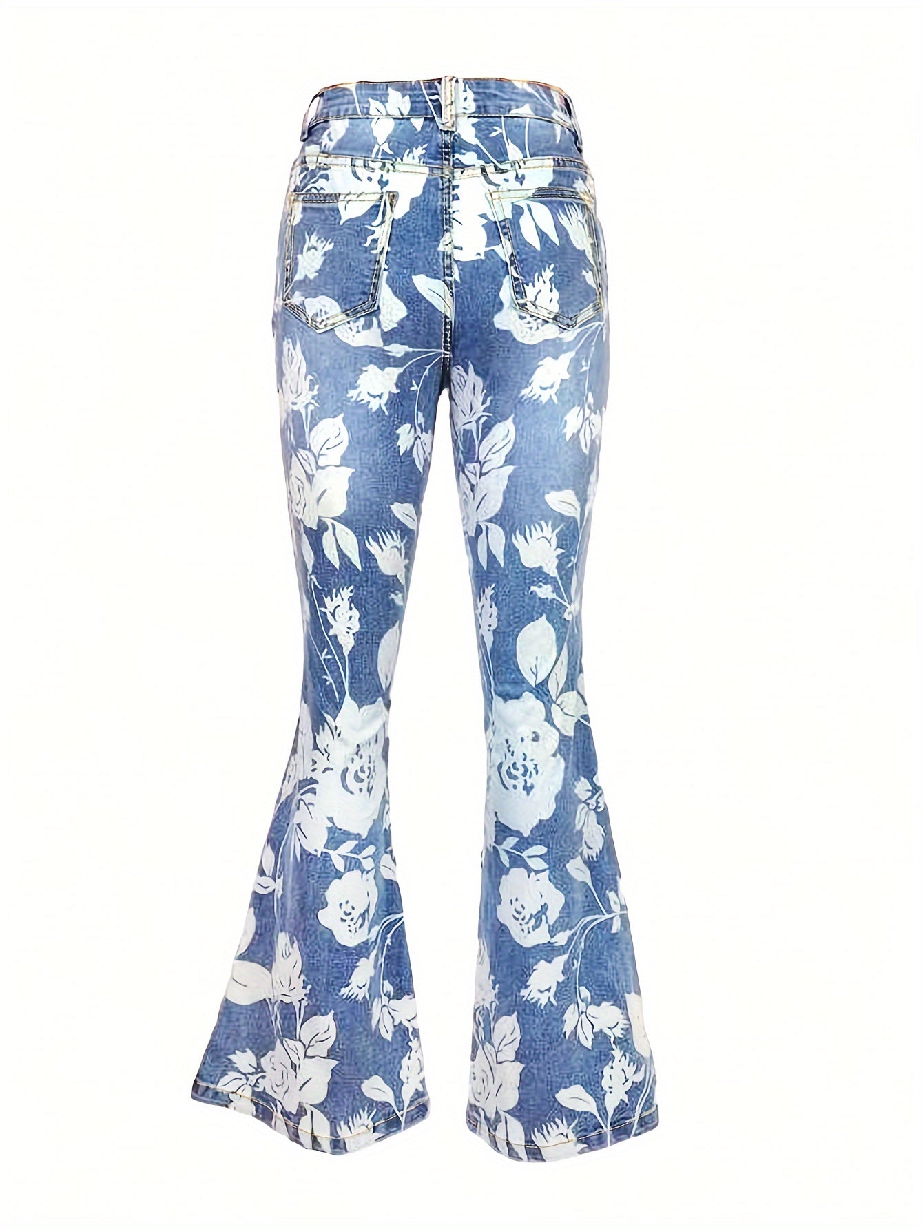 High-Waisted Elastic Printed Wide-Leg Retro Flared Pants for Women, Versatile And Stylish Jeans for Everyday Wear