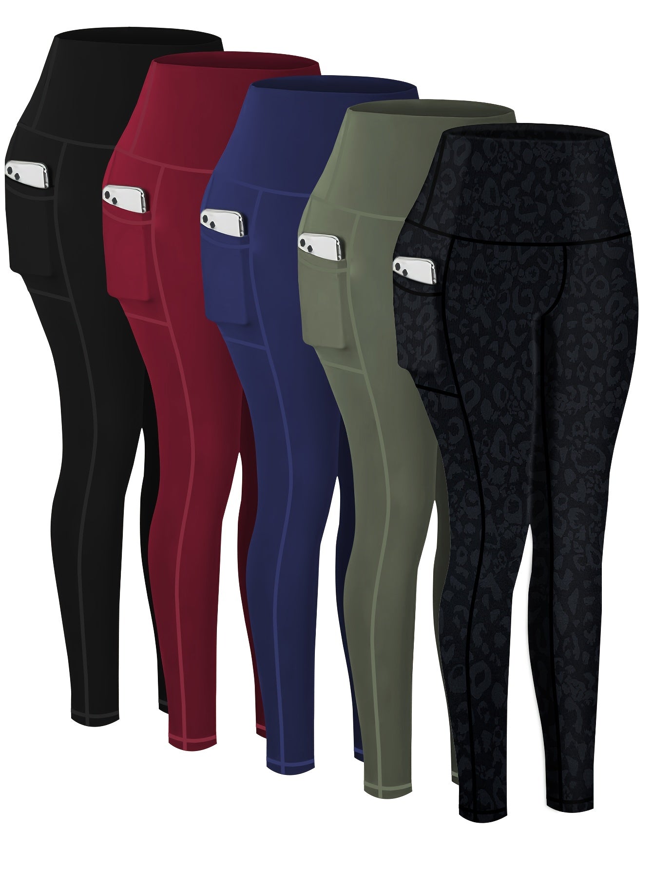 2026 5-Pack Plus Size Sports Leggings For Women, High-Waisted Cropped Yoga Pants With Pockets, Fitness Running Compression Tights, Game Day Fan Gear for Football and All Fans