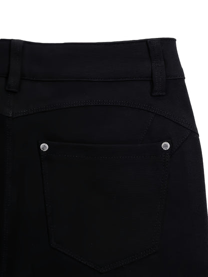 Women'S Plus Size High-Waisted Stretch Skinny Jeans - Elegant Dark Wash Black Tapered Leg with Beltless Design & Zipper Closure, for All-Season Casual to Formal Pants for Everyday & Formal Wear
